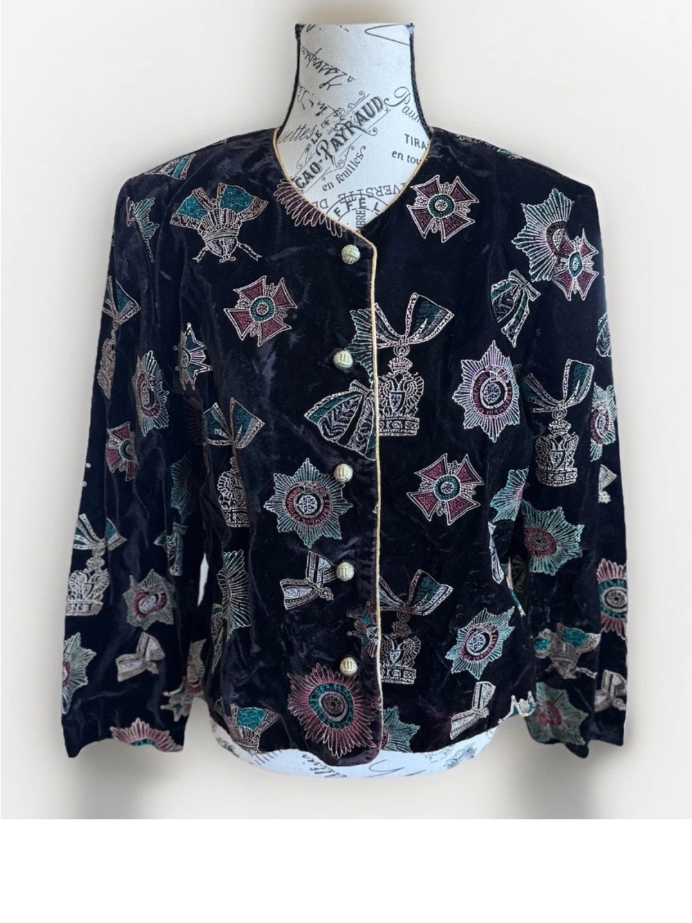Vintage 90s Norton McNaughton Velvet Military Medal Equestrian Blazer Jacket 10